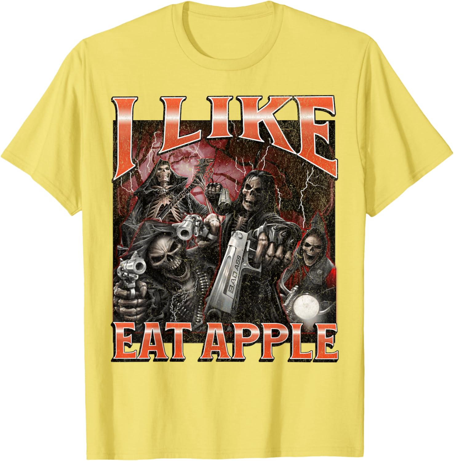 Funny I Like Eat Apple Skeleton Meme Graphic T-Shirt for Casual Wear - 15