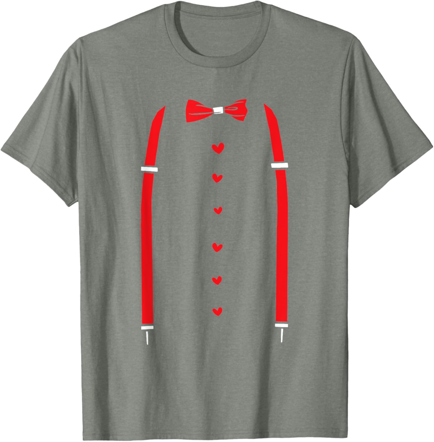 Valentine's Day Red Suspenders Bow Design T-Shirt for Men and Women - 14