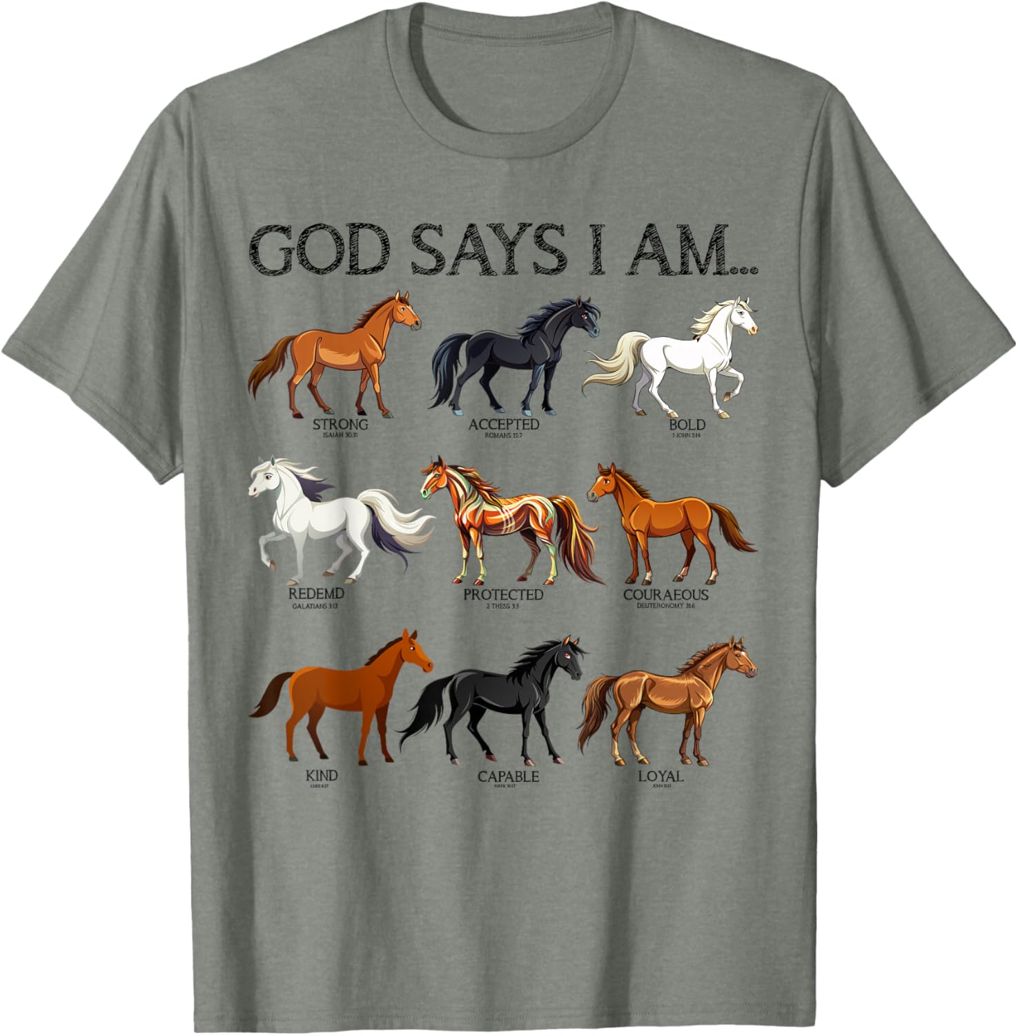 Cute Christian Teen Girl T-Shirt with Jesus and Horses Love Design - 5