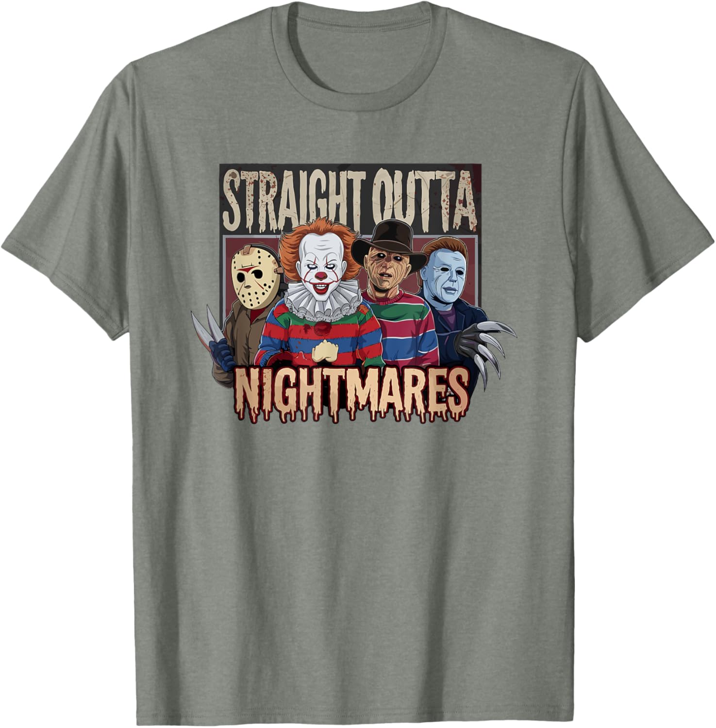Vintage Horror Halloween Scary T-Shirt Straight Outta Nightmares Fun - 16