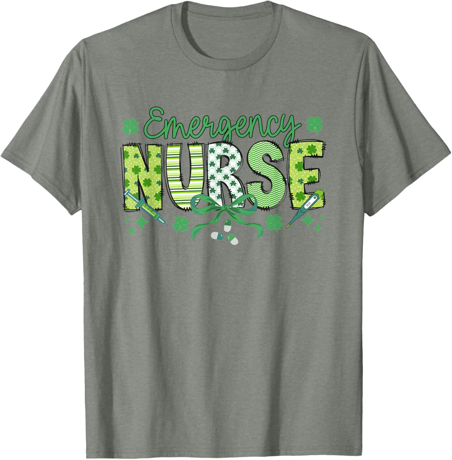 St Patrick's Day Shamrock Clover T-Shirt for Women Nurses ER RN - 3