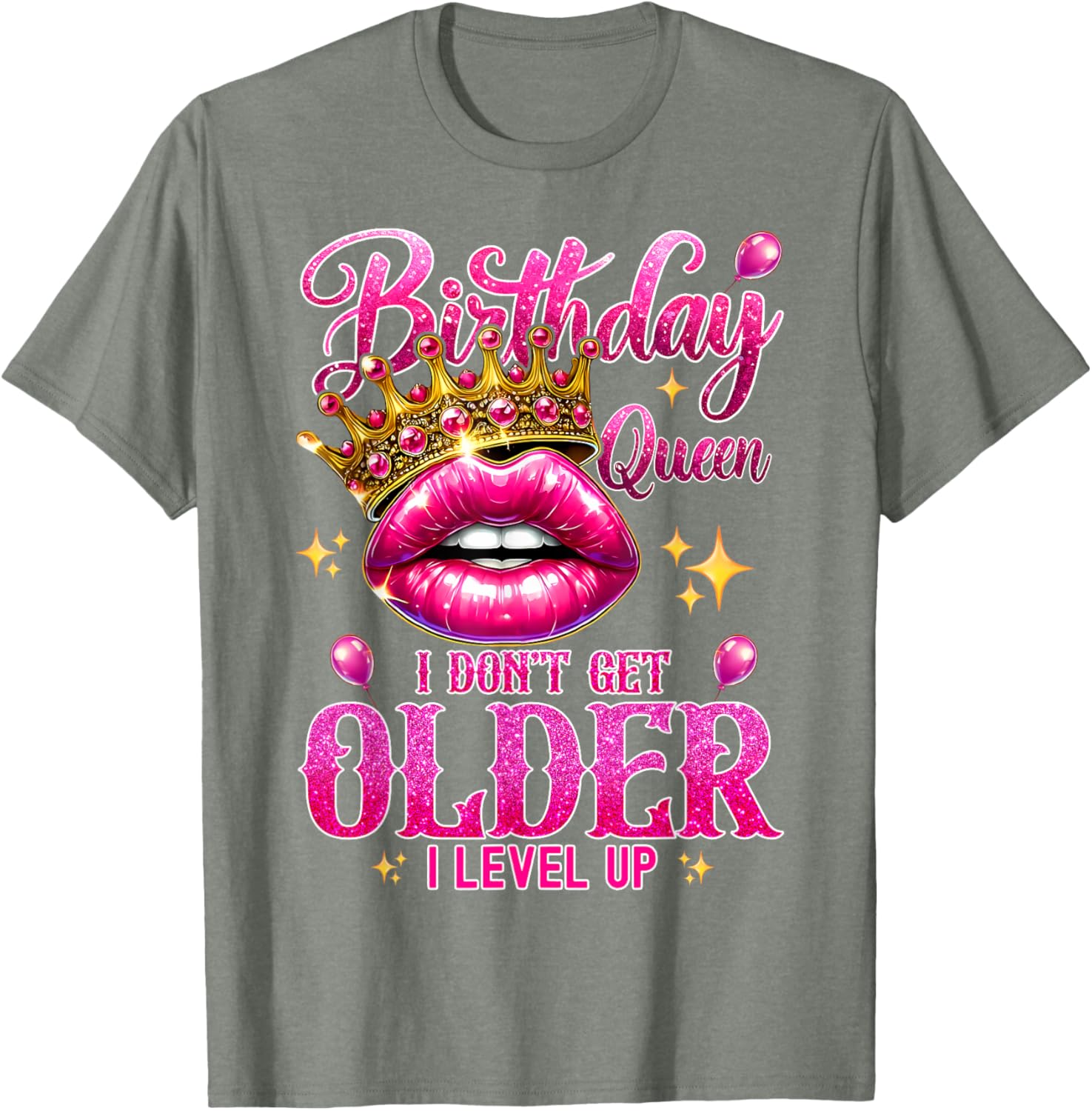 Birthday Queen Level Up Lip Balloon T-Shirt for Fun Celebrations - 23