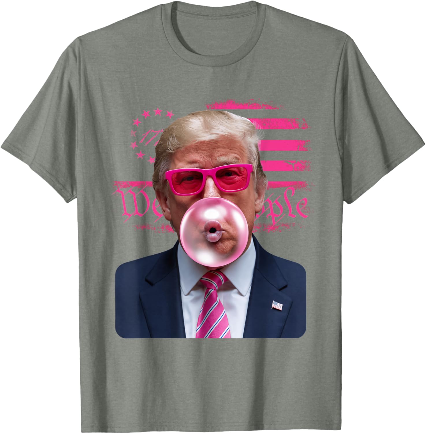 Trump Pink Glasses Bubble Gum 4th of July American Flag T-Shirt - 4