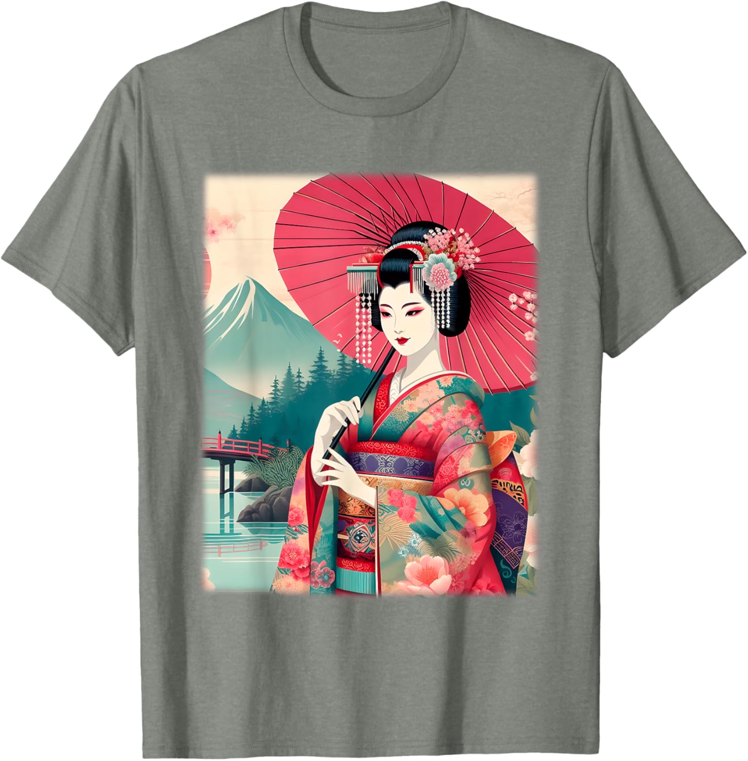 Traditional Japanese Geisha Women's T-Shirt with Hanami Woodblock Art - 6