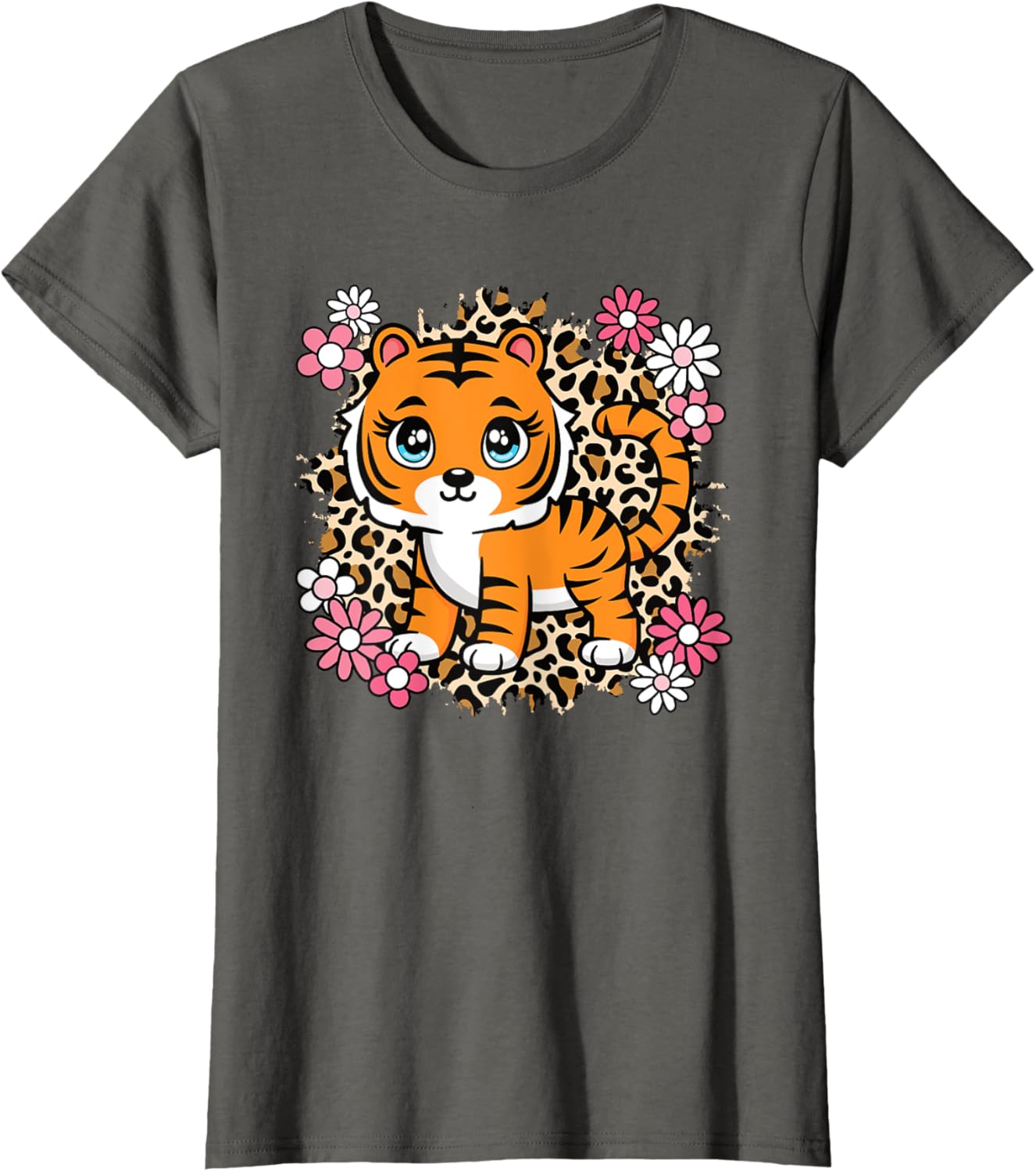 Cute Tiger Flowers T-Shirt for Women Girls and Kids - Perfect Gift for Tiger Lovers - 1