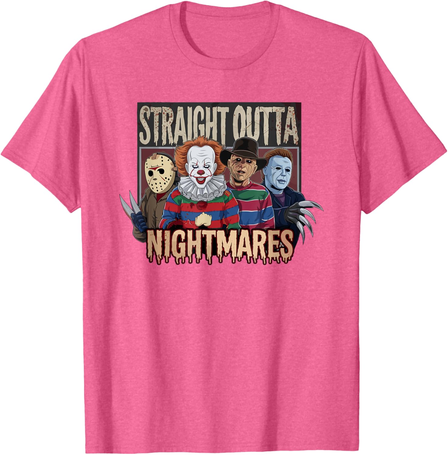 Vintage Horror Halloween Scary T-Shirt Straight Outta Nightmares Fun - 29