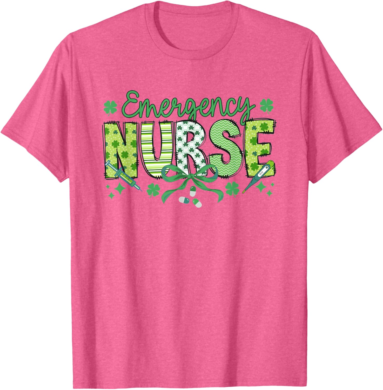 St Patrick's Day Shamrock Clover T-Shirt for Women Nurses ER RN - 9