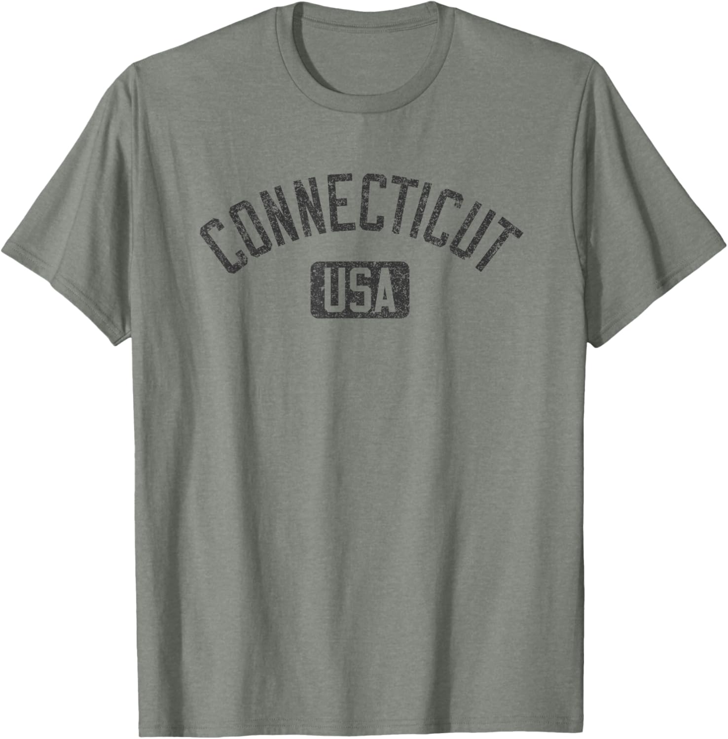 Connecticut Arched Text Distressed Black Print T-Shirt for Casual Style - 26