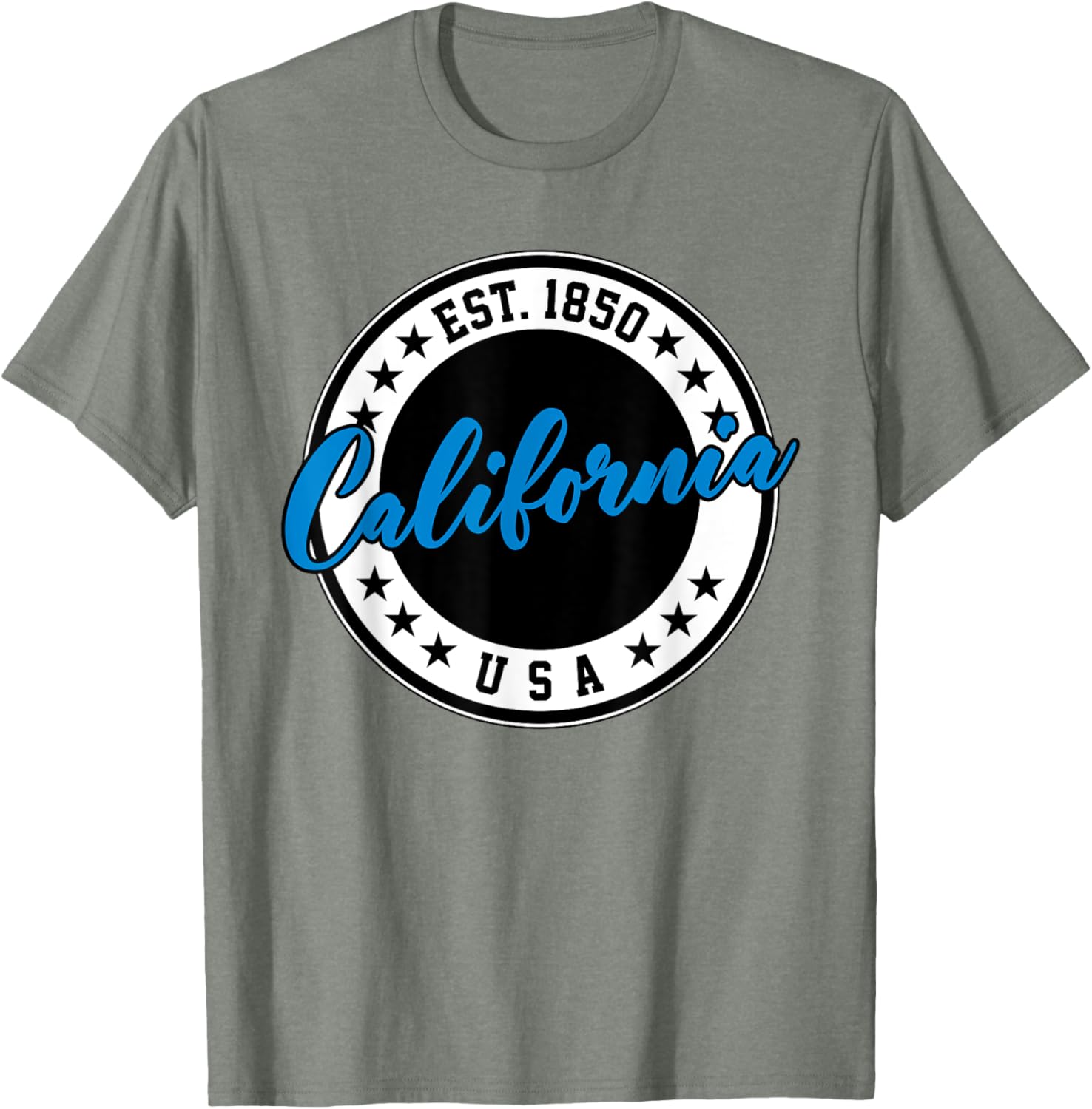 California USA Script Circle Blue Text T-Shirt for Casual Style - 29