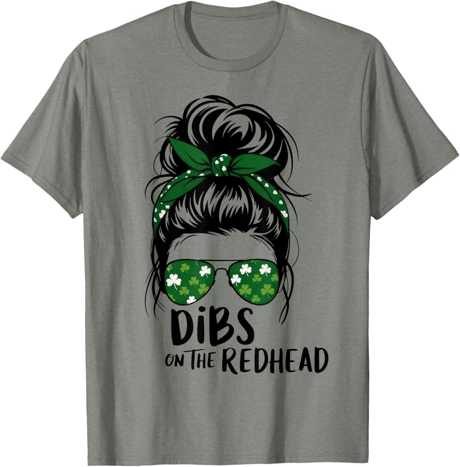 St Patricks Day Messy Bun Shamrock Redhead Dibs T-Shirt for Fun Celebrations - 2
