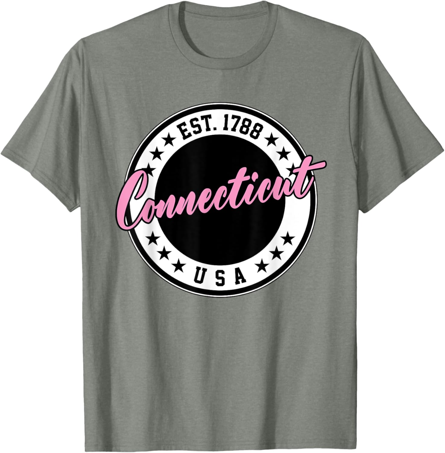 Connecticut Script Circle Pink Text T-Shirt for Casual Style and Comfort - 23