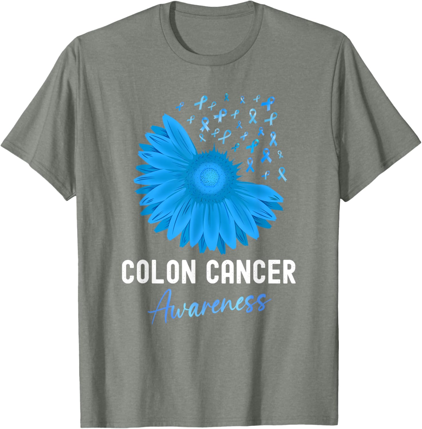 Colorectal Cancer Awareness Blue Ribbon Sunflower T-Shirt for Support - 10