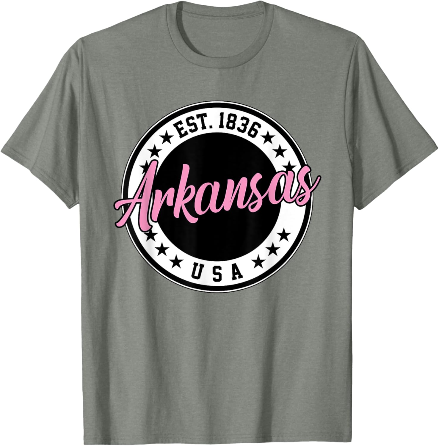Arkansas Script Circle Pink Text T-Shirt for Stylish Comfort - 10