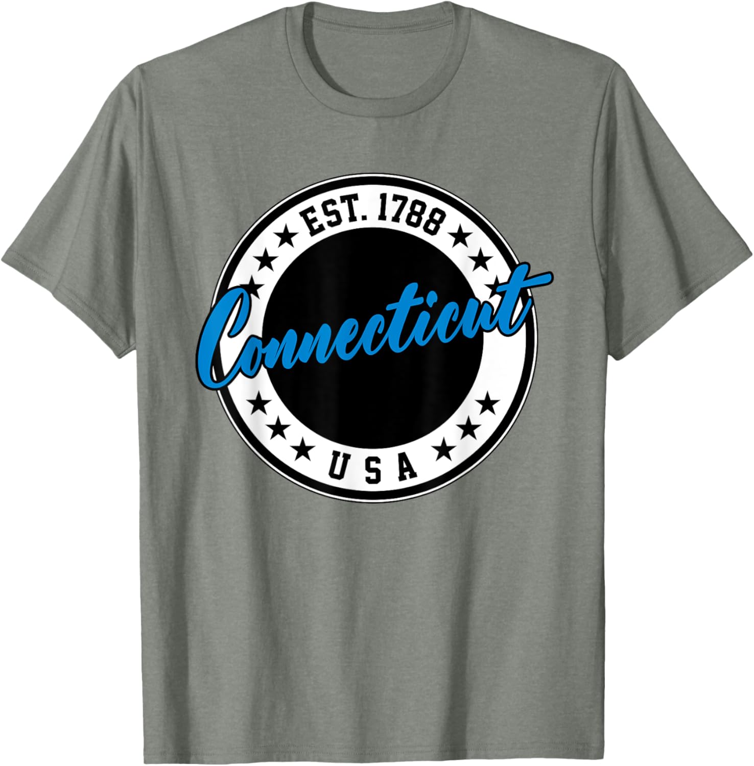 Connecticut USA Script Circle T-Shirt in Blue - Stylish Casual Wear - 18