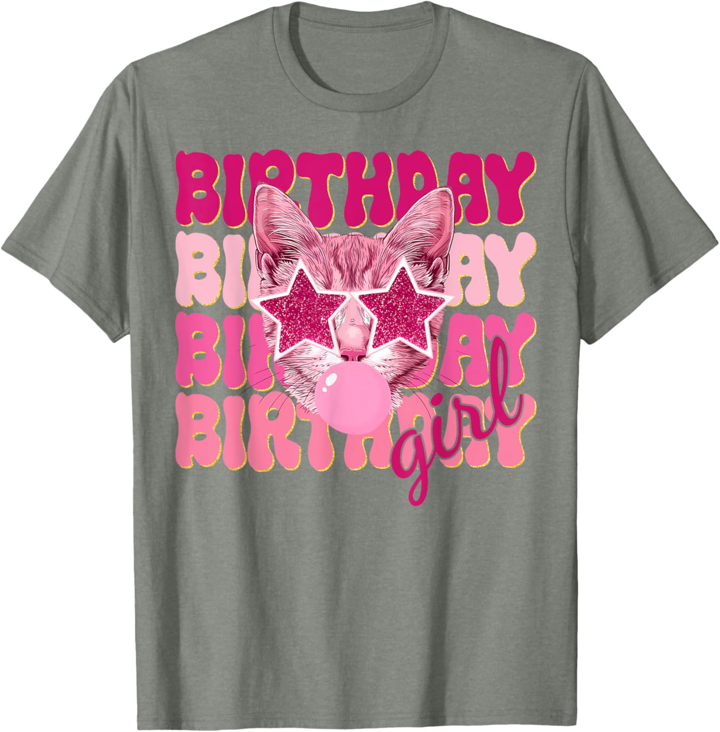 Birthday Girl Cat Bubble Blowing T-Shirt for Women Teens and Kids - 19
