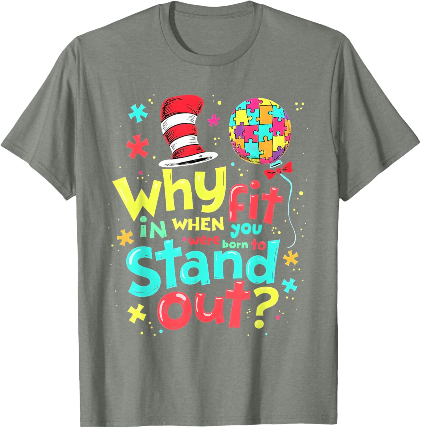 Autism Awareness Cool Cat in the Hat T-Shirt for Doctors and Teachers - 20