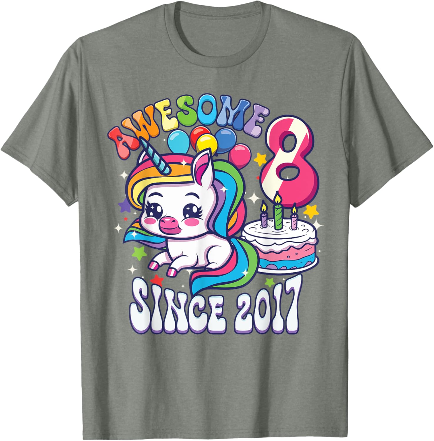 8th Birthday Unicorn T-Shirt Awesome Since 2017 Perfect Gift for Girls - 11