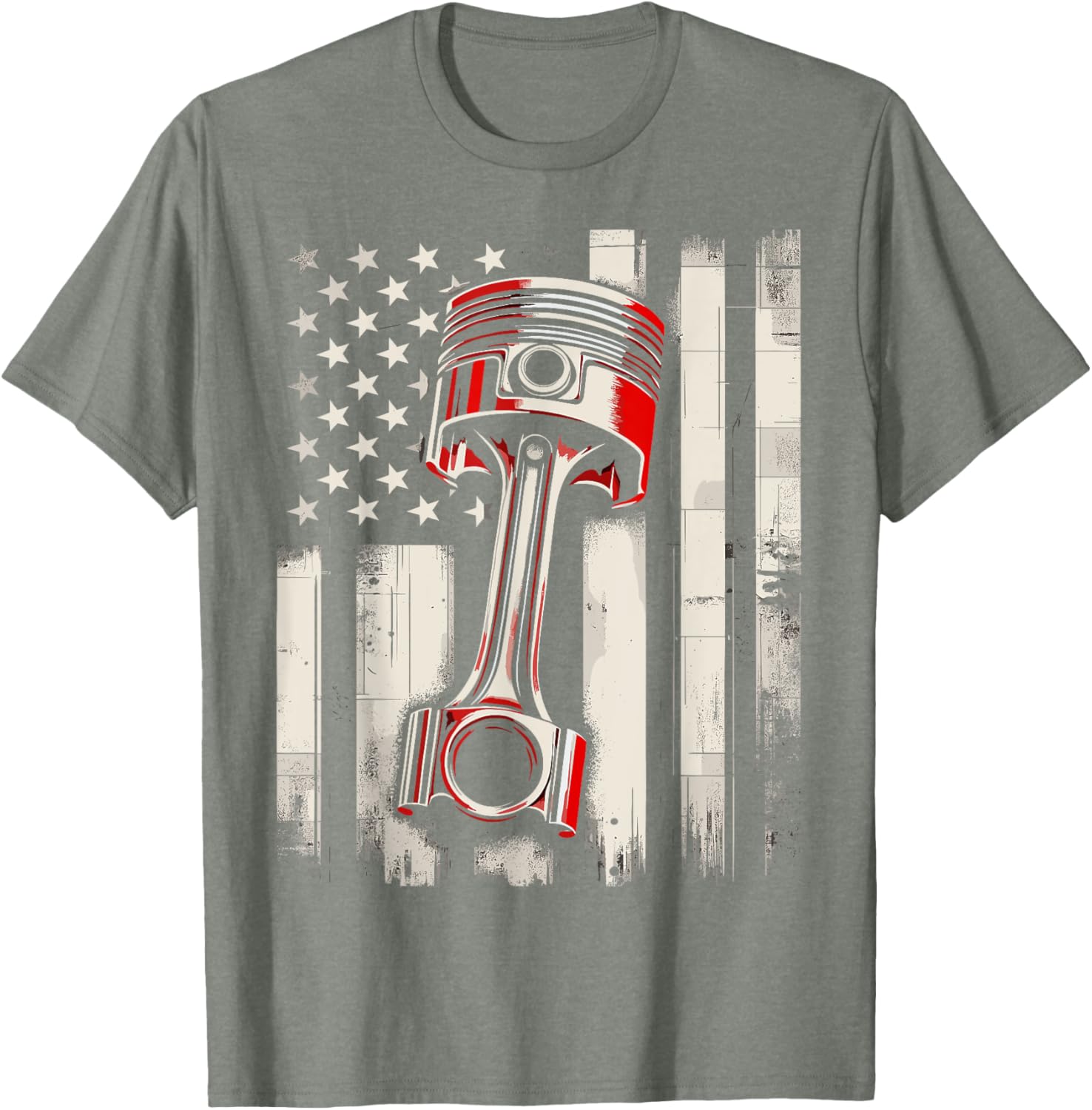 Vintage American Flag Piston Car Mechanic T-Shirt for Auto Enthusiasts - 4