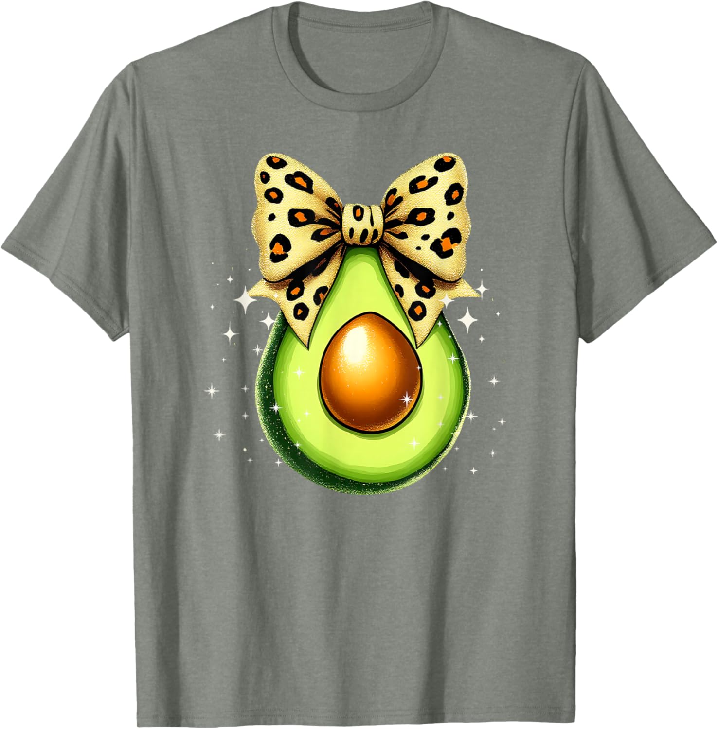 Cute Avocado Leopard Ribbon Bow T-Shirt for Women and Girls - 18