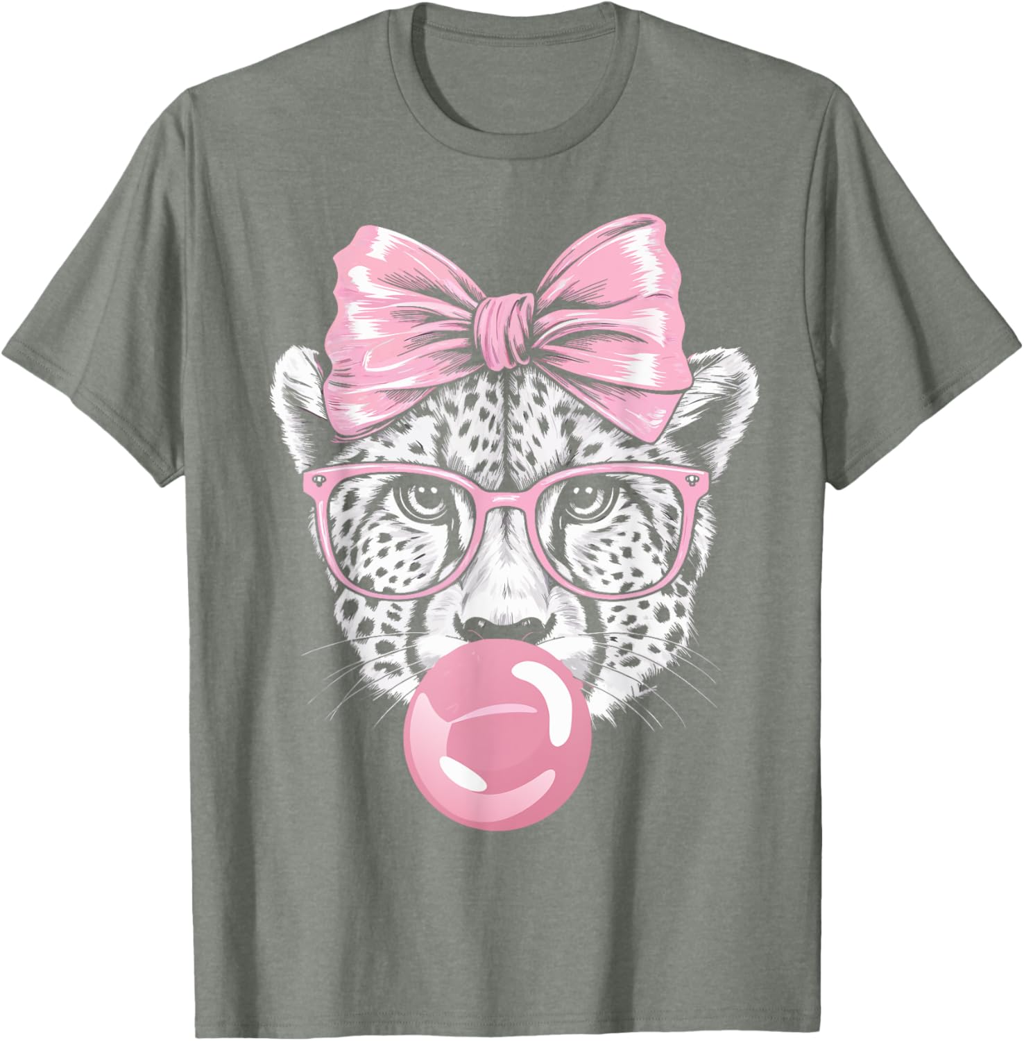 Cheetah With Glasses Blowing Pink Bubble Gum T-Shirt for Fun Fashion - 6