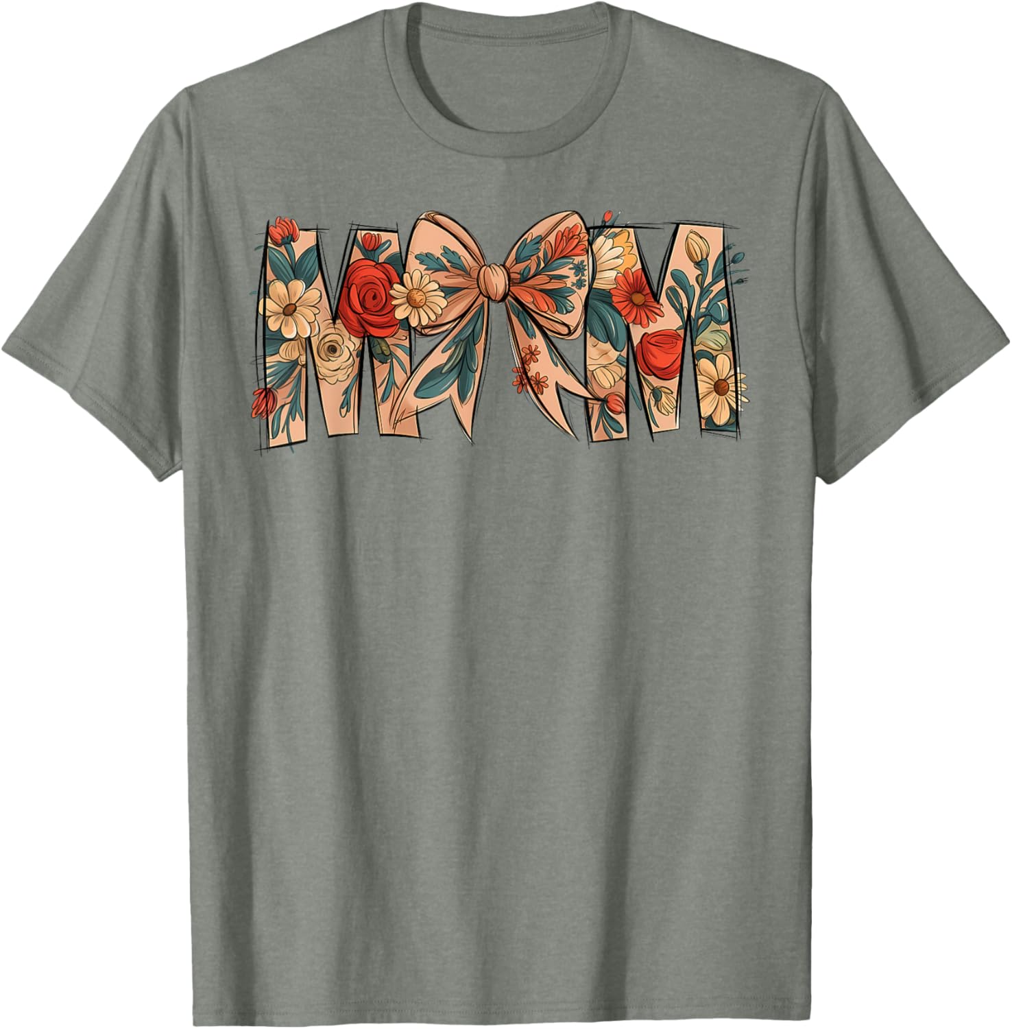Charming Floral Coquette Bow T-Shirt for Moms on Mother's Day - 5