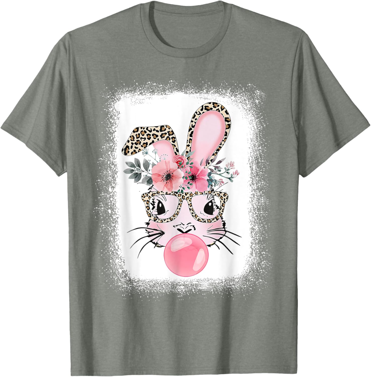 Cute Bleached Bunny Blowing Bubble Gum T-Shirt for Easter Celebrations - 24