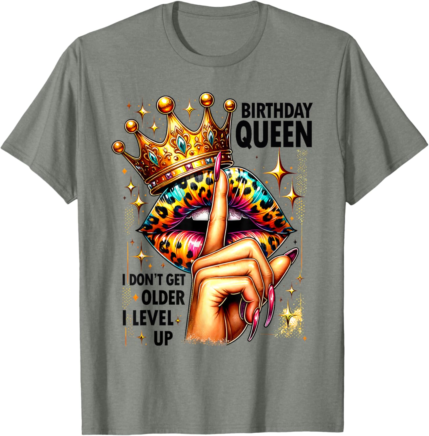 Crown Lips Birthday T-Shirt: Level Up Queen Party Style for Her - 9