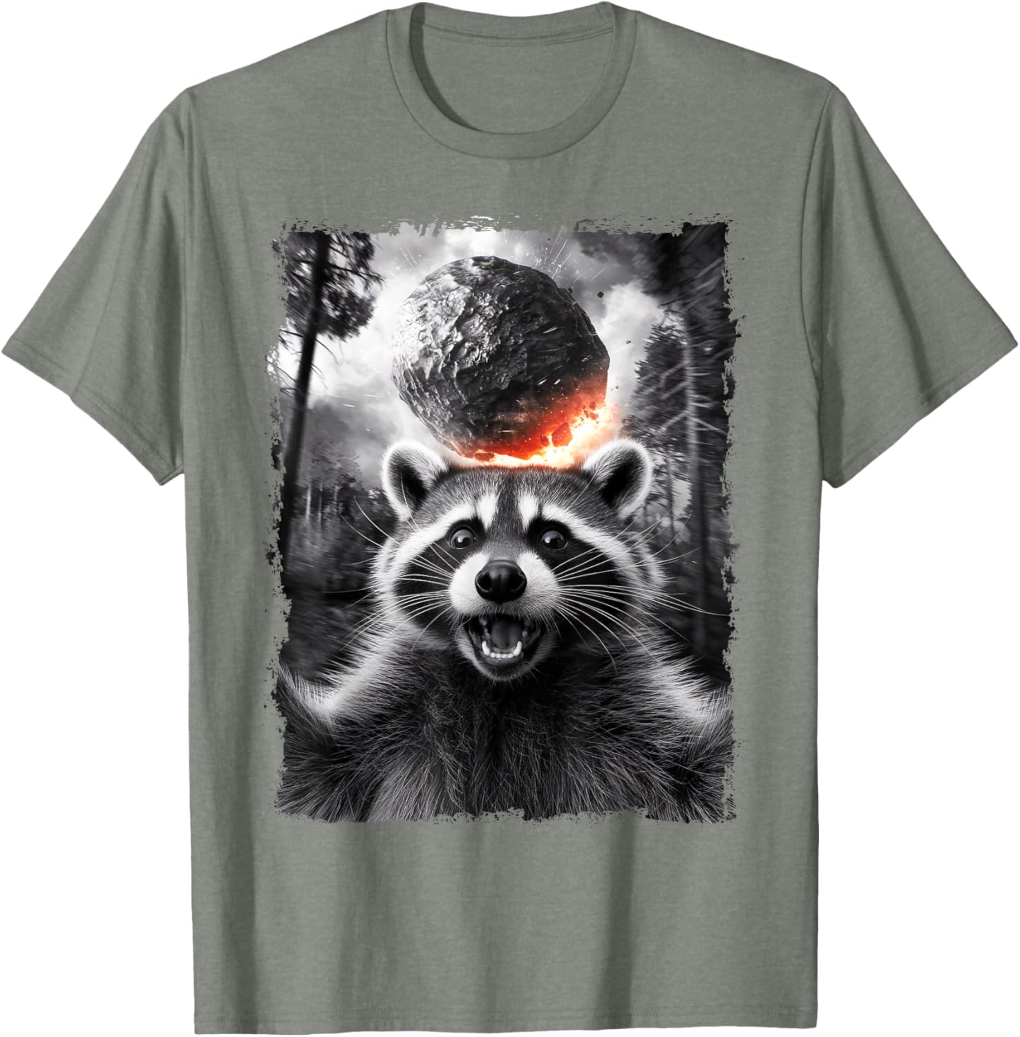 2024 Raccoon Asteroid Impact Selfie Photo T-Shirt for Fun Earth Lovers - 13