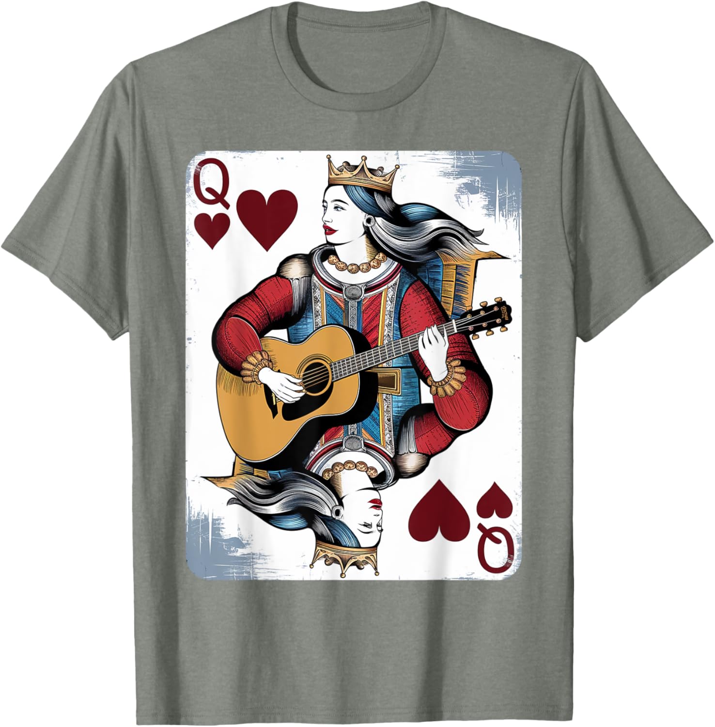 Vintage Queen of Hearts Guitarist T-Shirt for Music and Card Game Lovers - 22