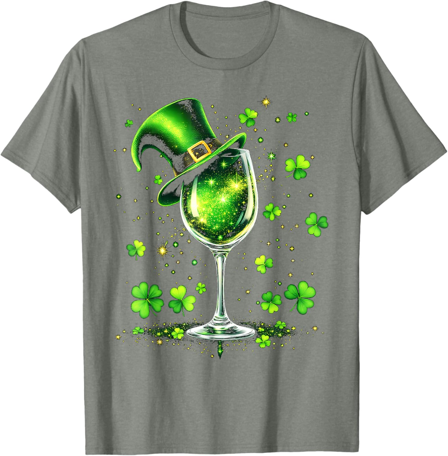 St Patricks Day Shamrock Wine Glass and Leprechaun Hat T-Shirt - 18