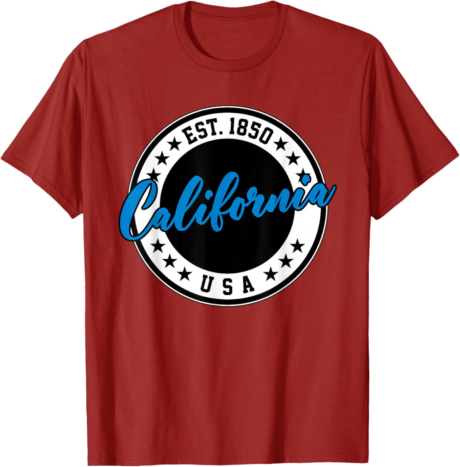 California USA Script Circle Blue Text T-Shirt for Casual Style - 9