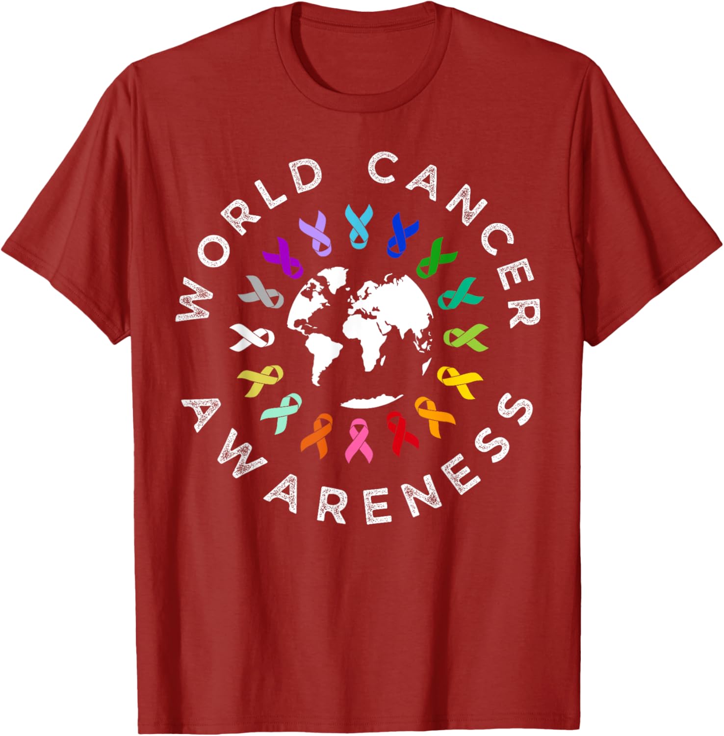 World Cancer Day Awareness Multi-Color Ribbon T-Shirt for Supporters - 3