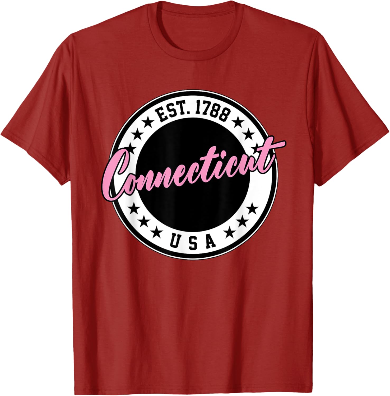 Connecticut Script Circle Pink Text T-Shirt for Casual Style and Comfort - 18