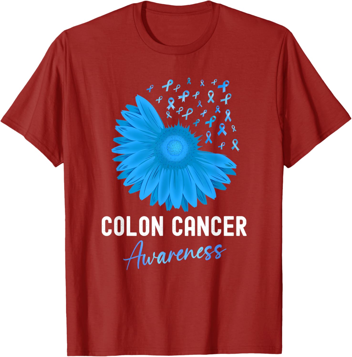Colorectal Cancer Awareness Blue Ribbon Sunflower T-Shirt for Support - 17