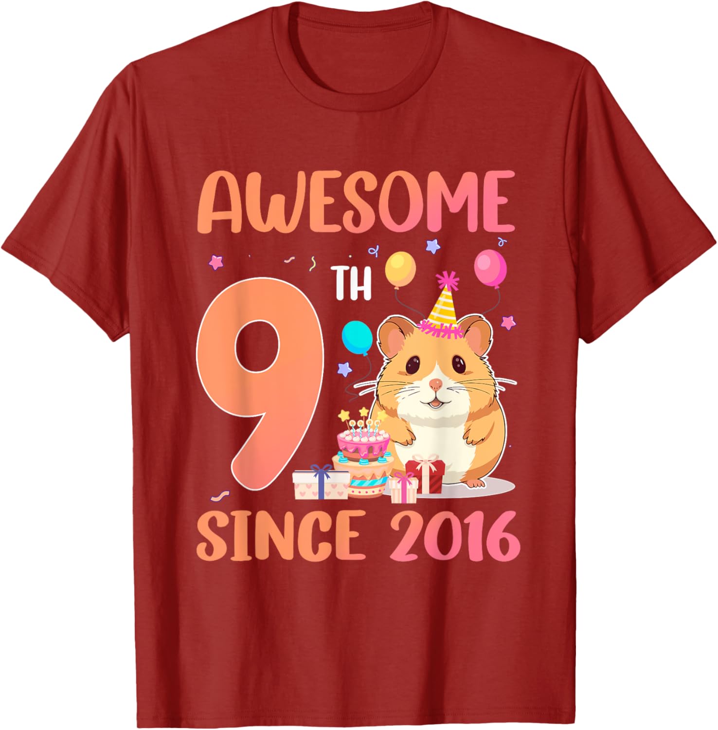 Awesome Since 2016 9th Birthday Hamster Theme T-Shirt for Kids - 4