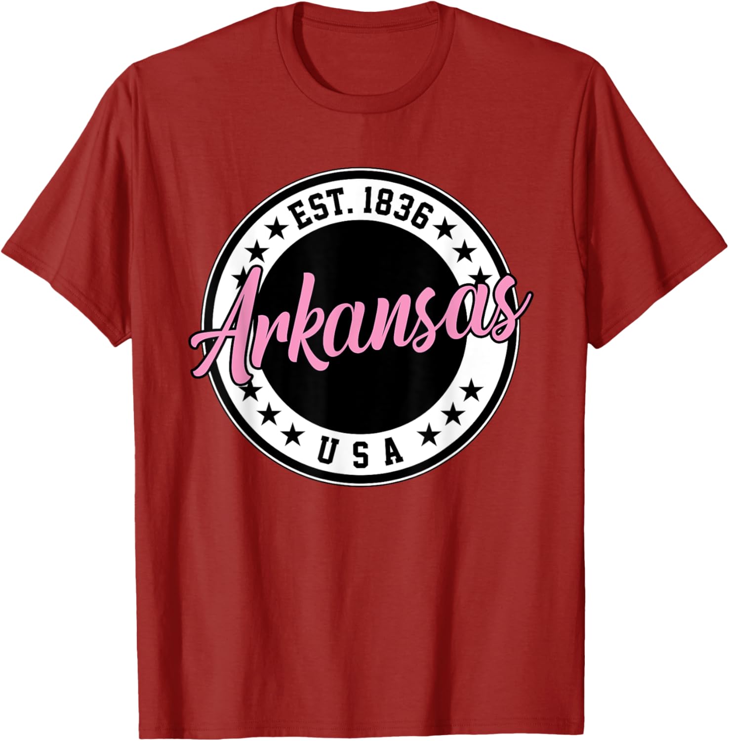 Arkansas Script Circle Pink Text T-Shirt for Stylish Comfort - 17