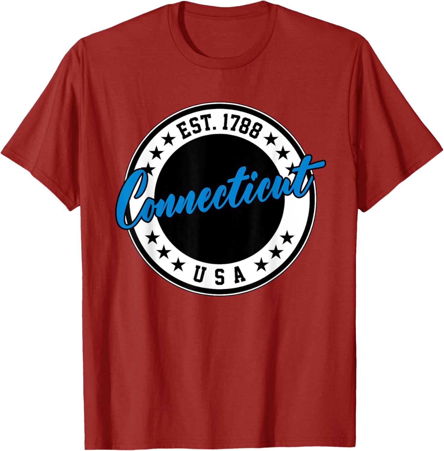 Connecticut USA Script Circle T-Shirt in Blue - Stylish Casual Wear - 23