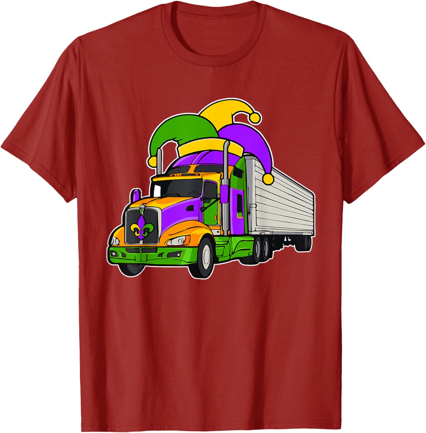 Colorful Mardi Gras Jester Hat Truck Team T-Shirt for Festive Parades - 1