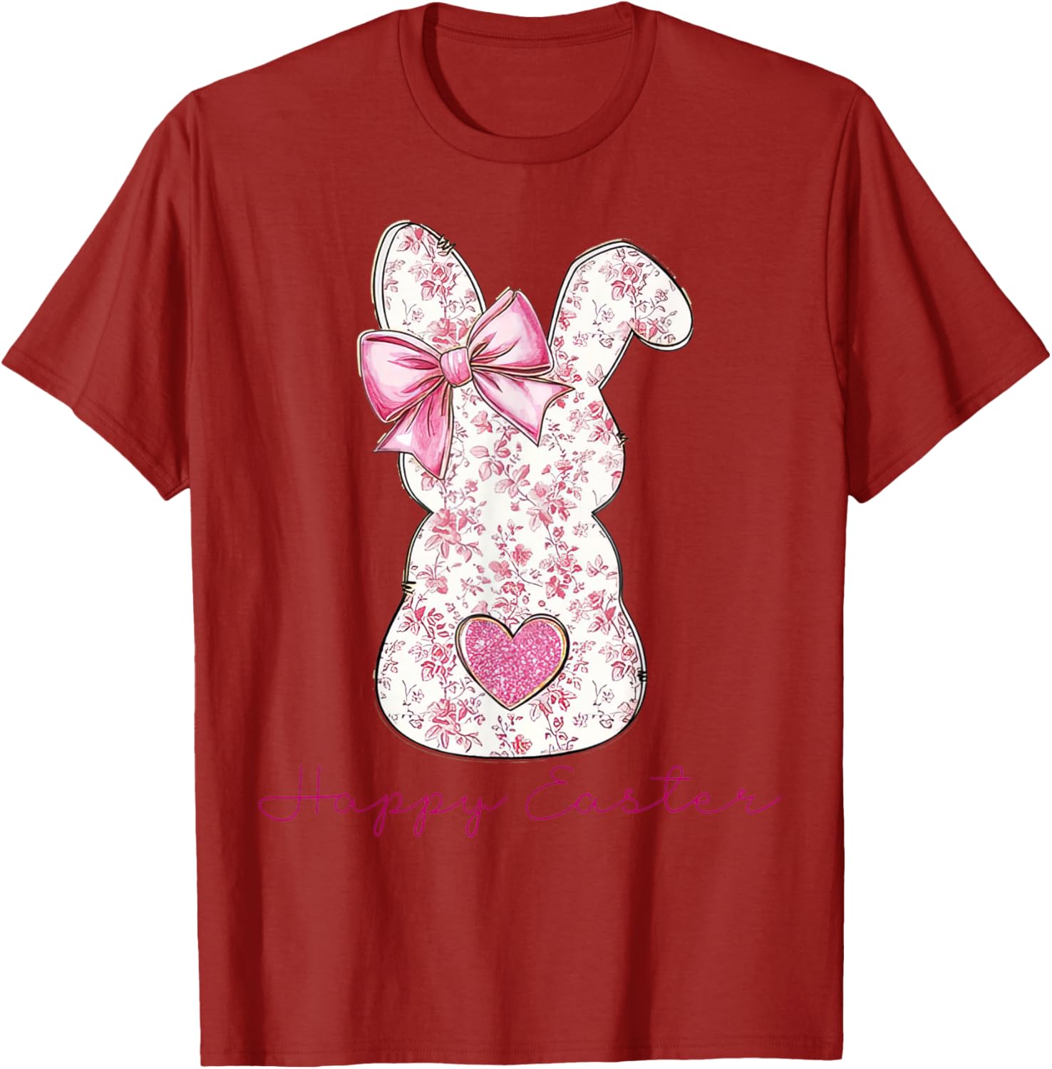 Happy Easter Pink Floral Bunny T-Shirt for Girls and Women - 18
