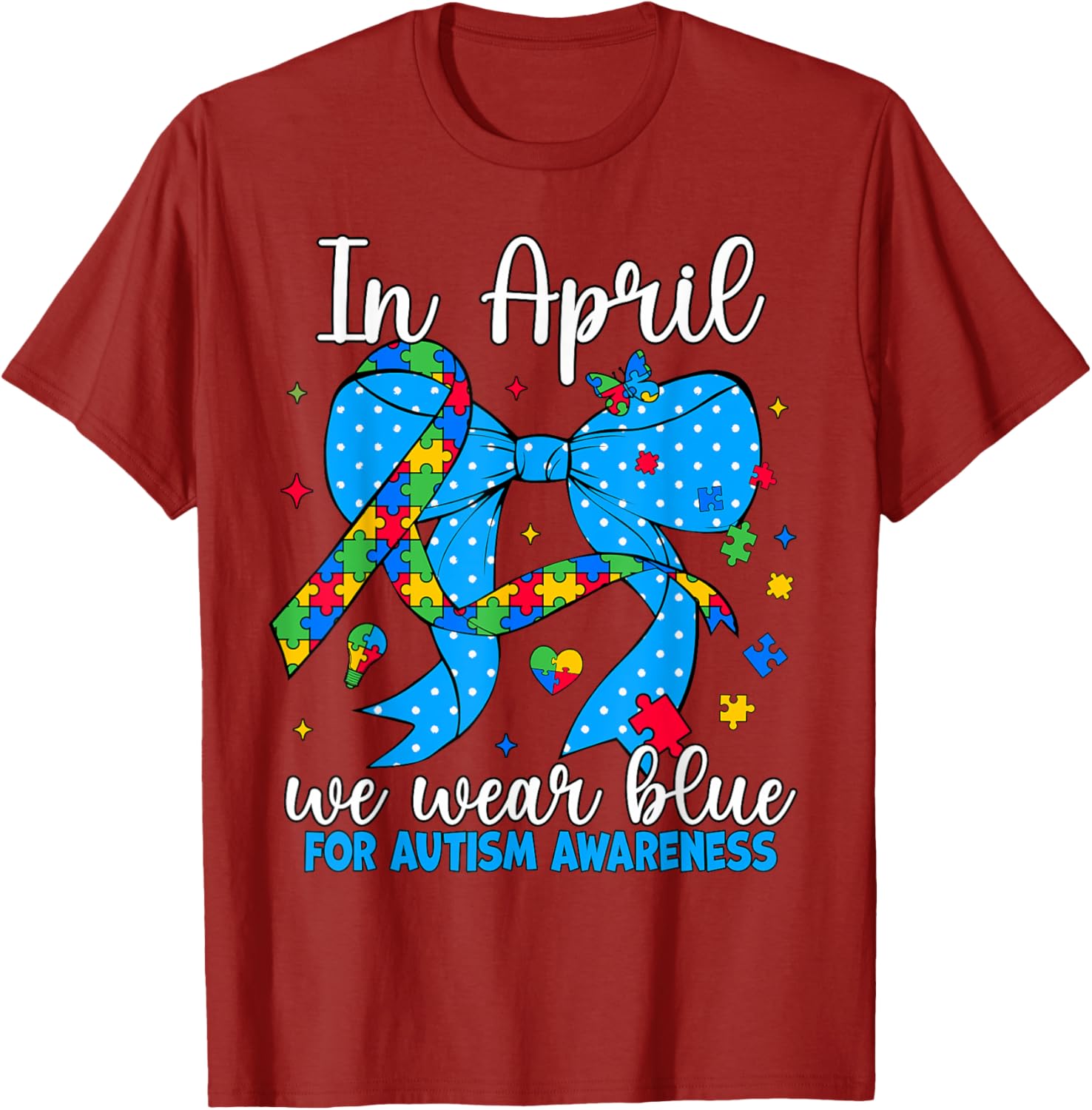 April Autism Awareness Blue Coquette Bow Puzzle T-Shirt for Support - 10