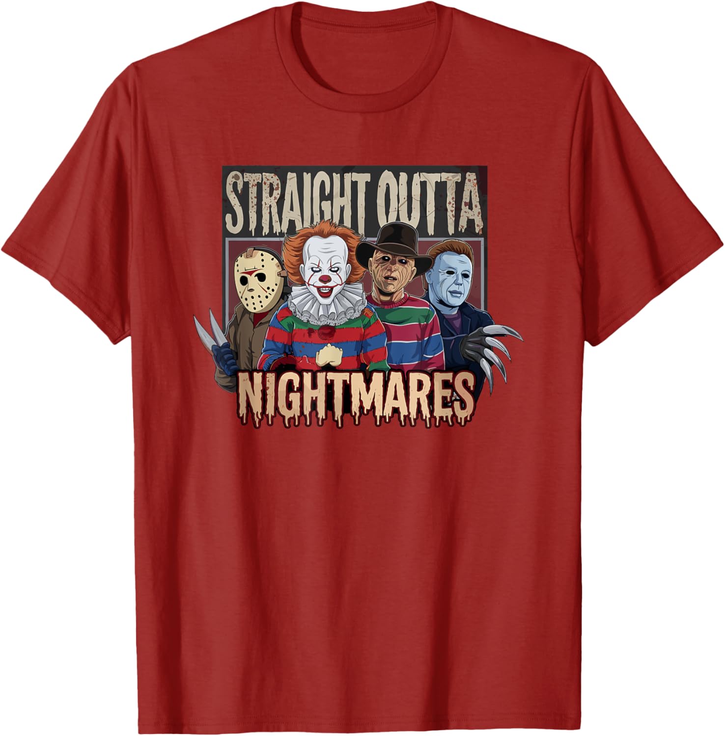 Vintage Horror Halloween Scary T-Shirt Straight Outta Nightmares Fun - 26