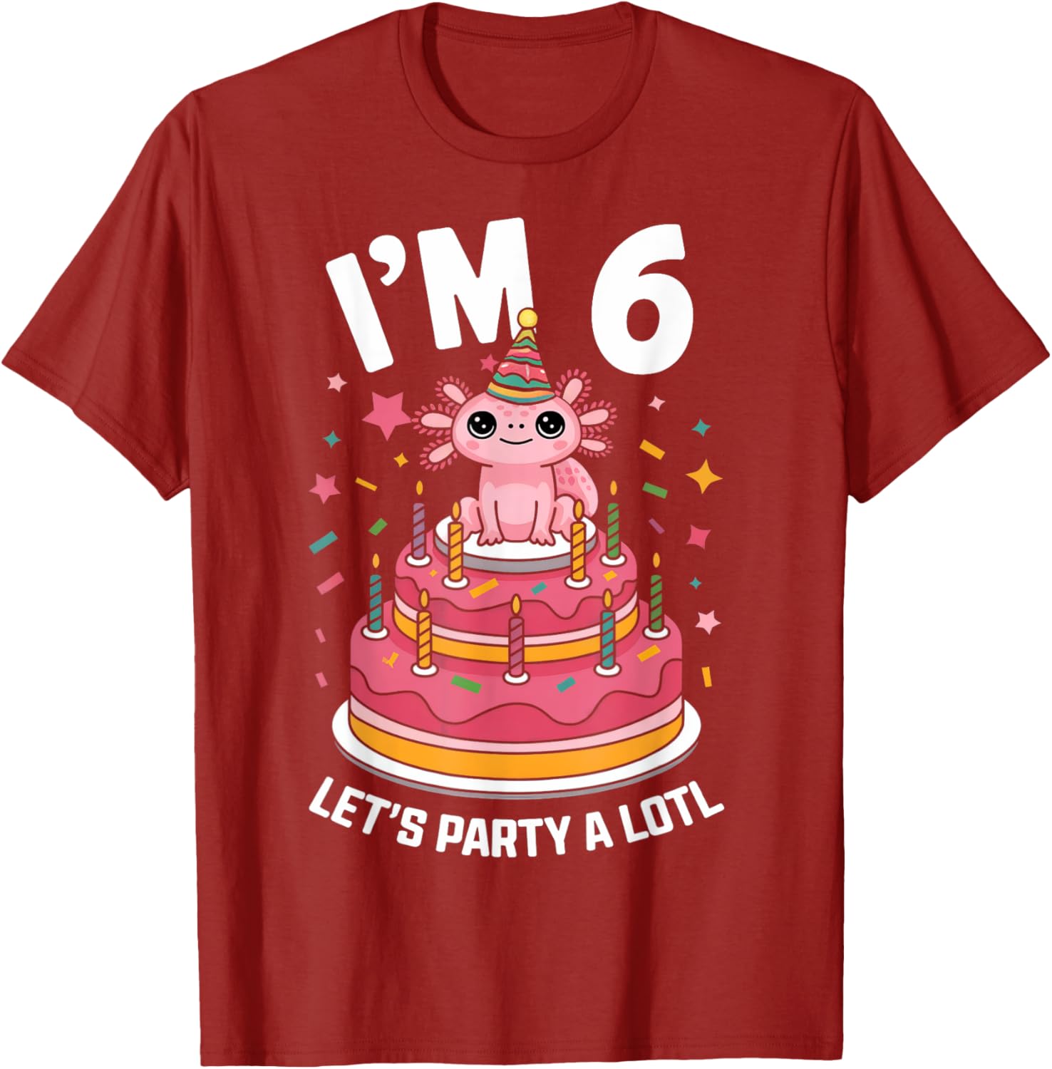 Cute Axolotl 6th Birthday T-Shirt for Kids Fun Birthday Party Outfit - 8