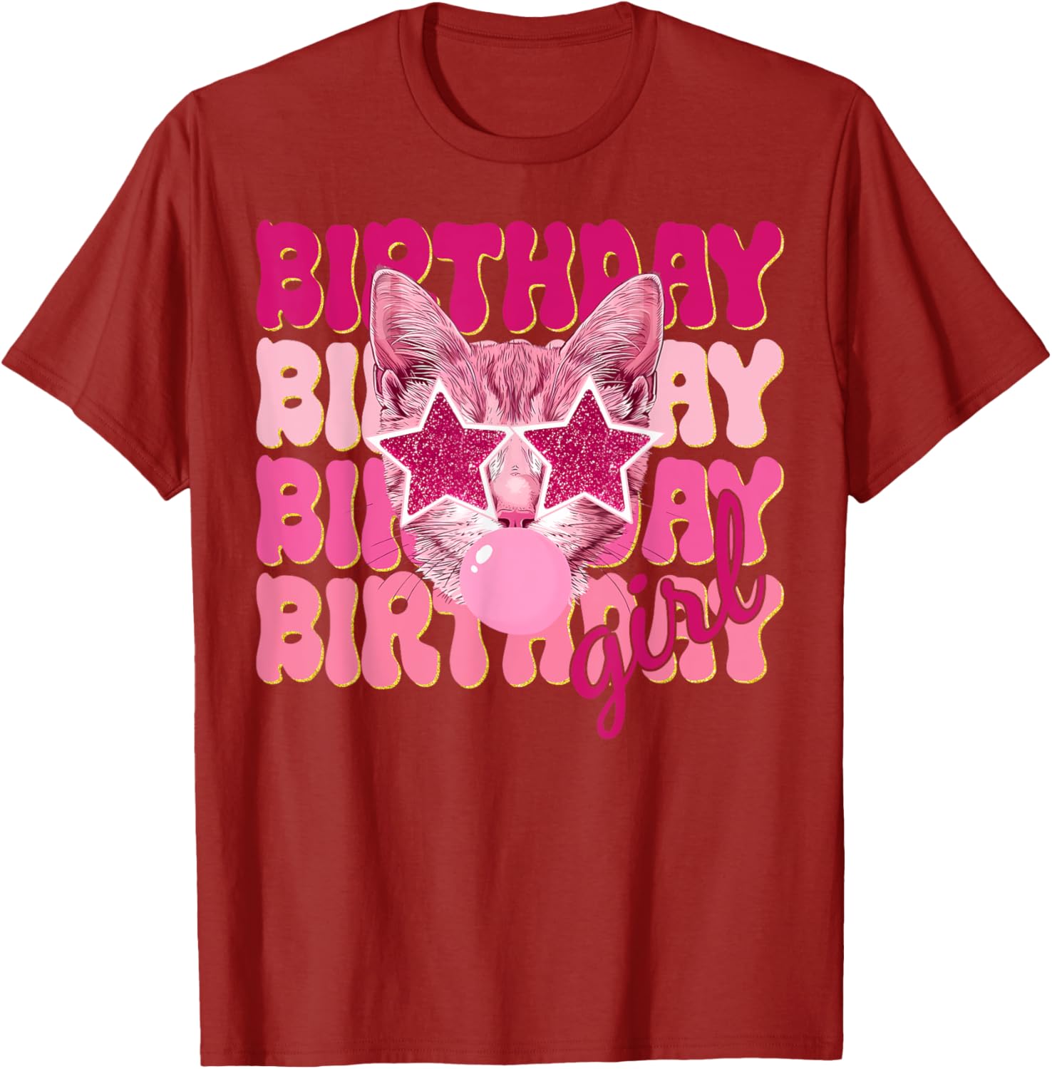 Birthday Girl Cat Bubble Blowing T-Shirt for Women Teens and Kids - 21