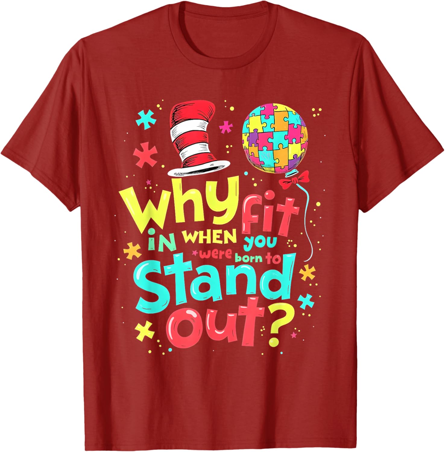 Autism Awareness Cool Cat in the Hat T-Shirt for Doctors and Teachers - 12