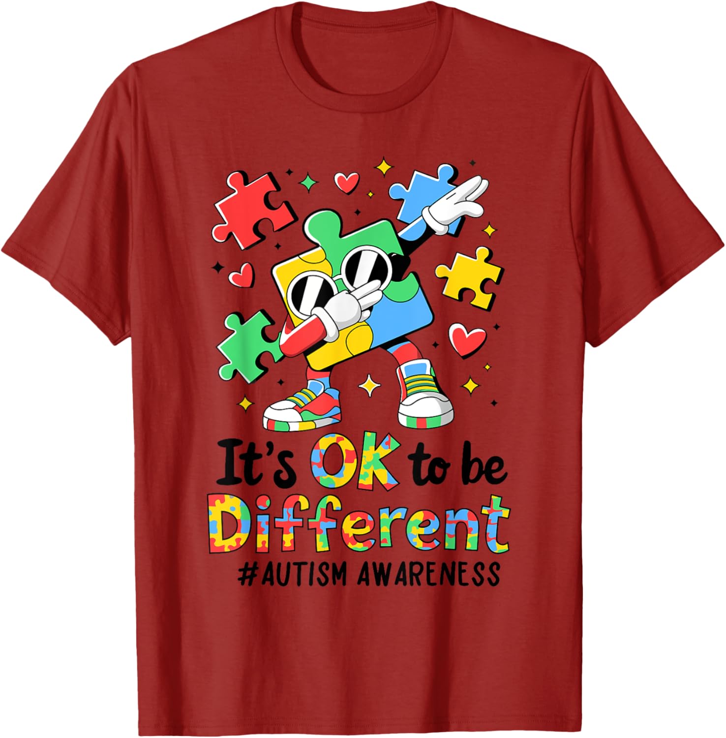 Autism Awareness Dabbing Puzzle Piece T-Shirt It's Okay To Be Different - 14