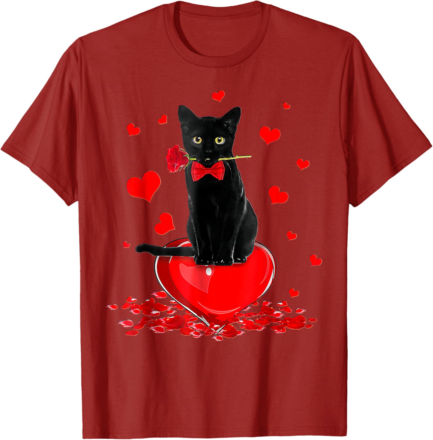 Cute Black Cat Valentine's Day Hearts T-Shirt for Cat Lovers - 25