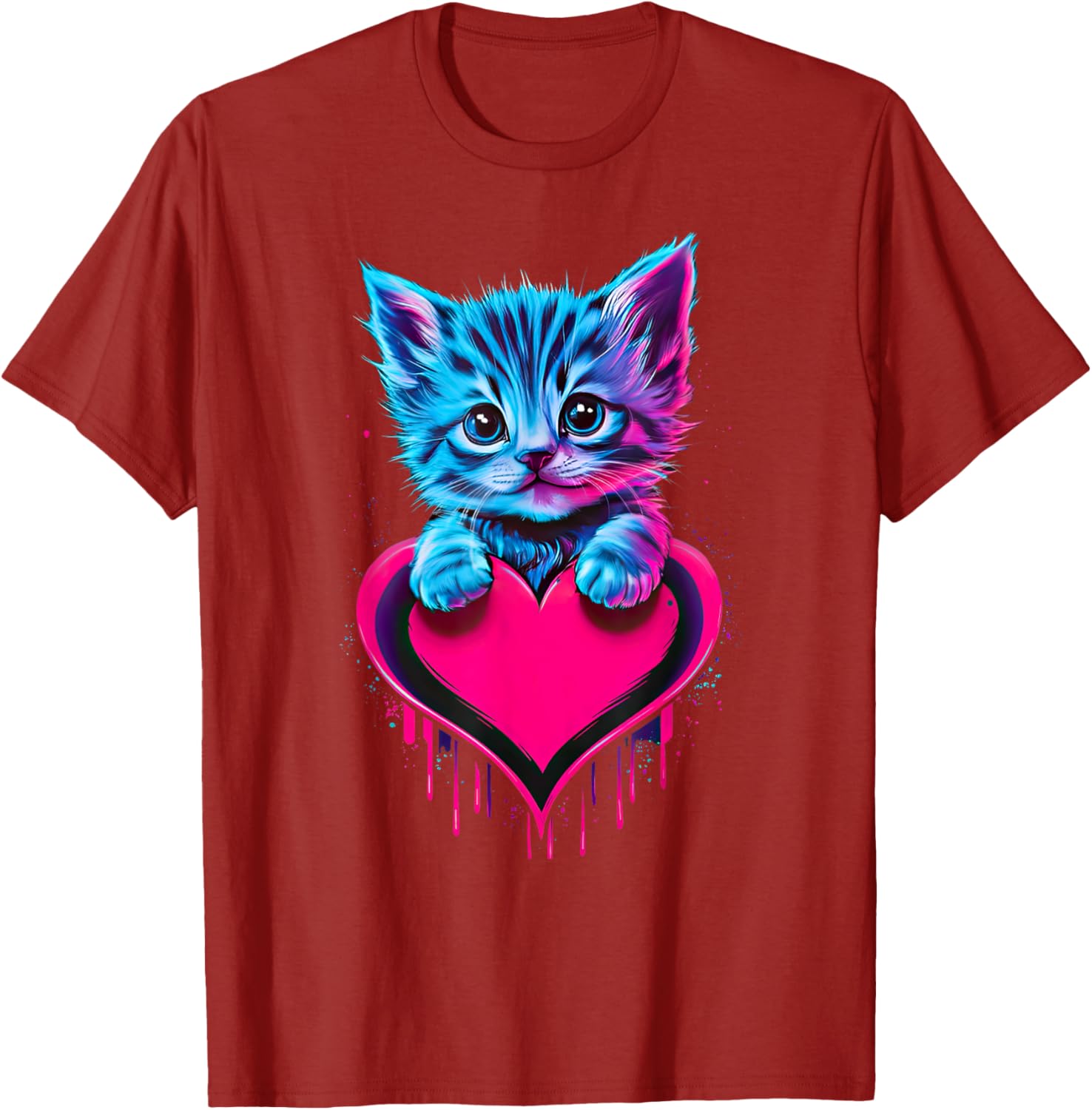 Cute Cat Valentine T-Shirt for Men, Women, and Kids - Funny Blacklight Design - 14