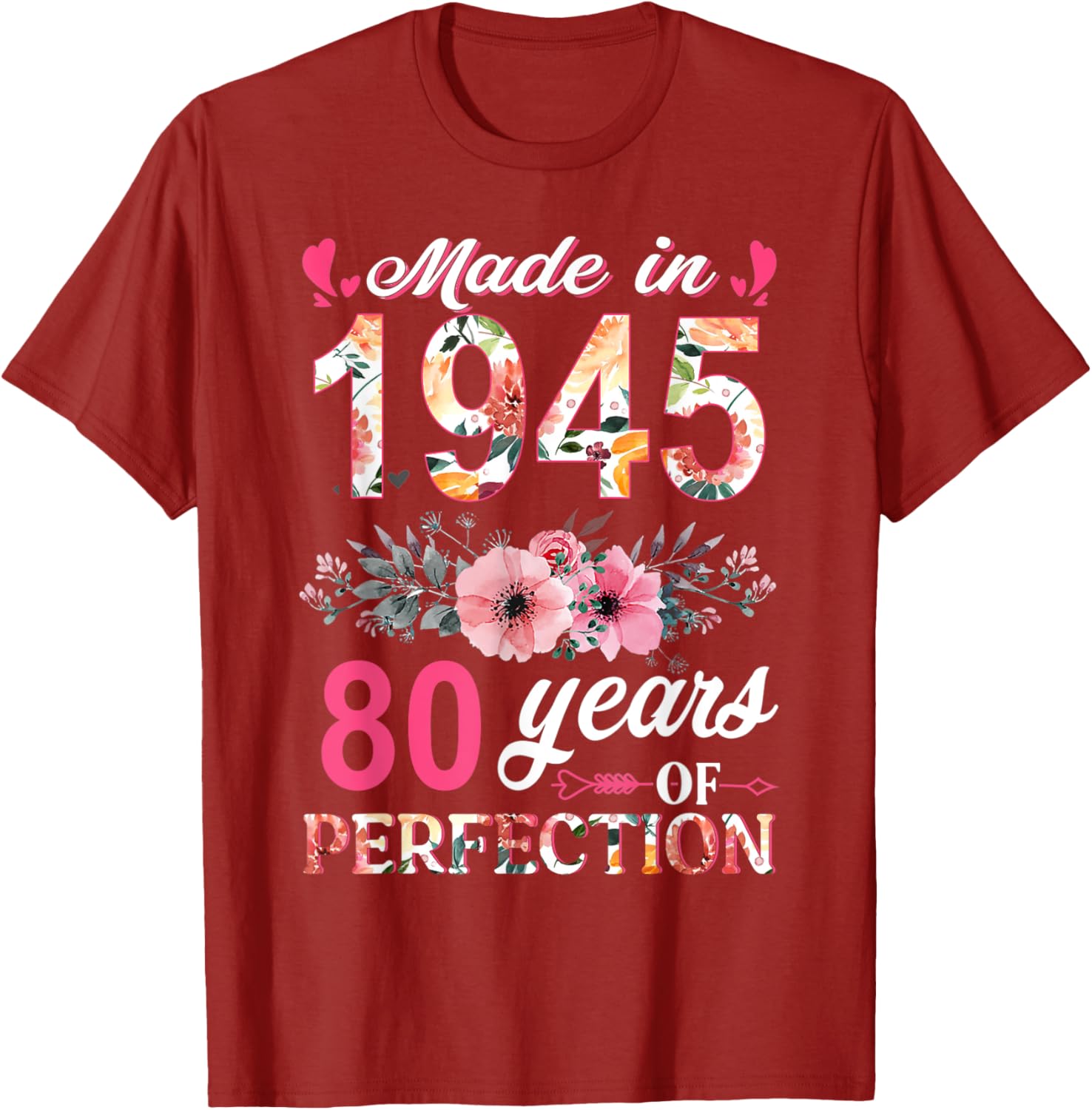 80th Birthday Gifts for Women - Made In 1945 Floral T-Shirt - 4