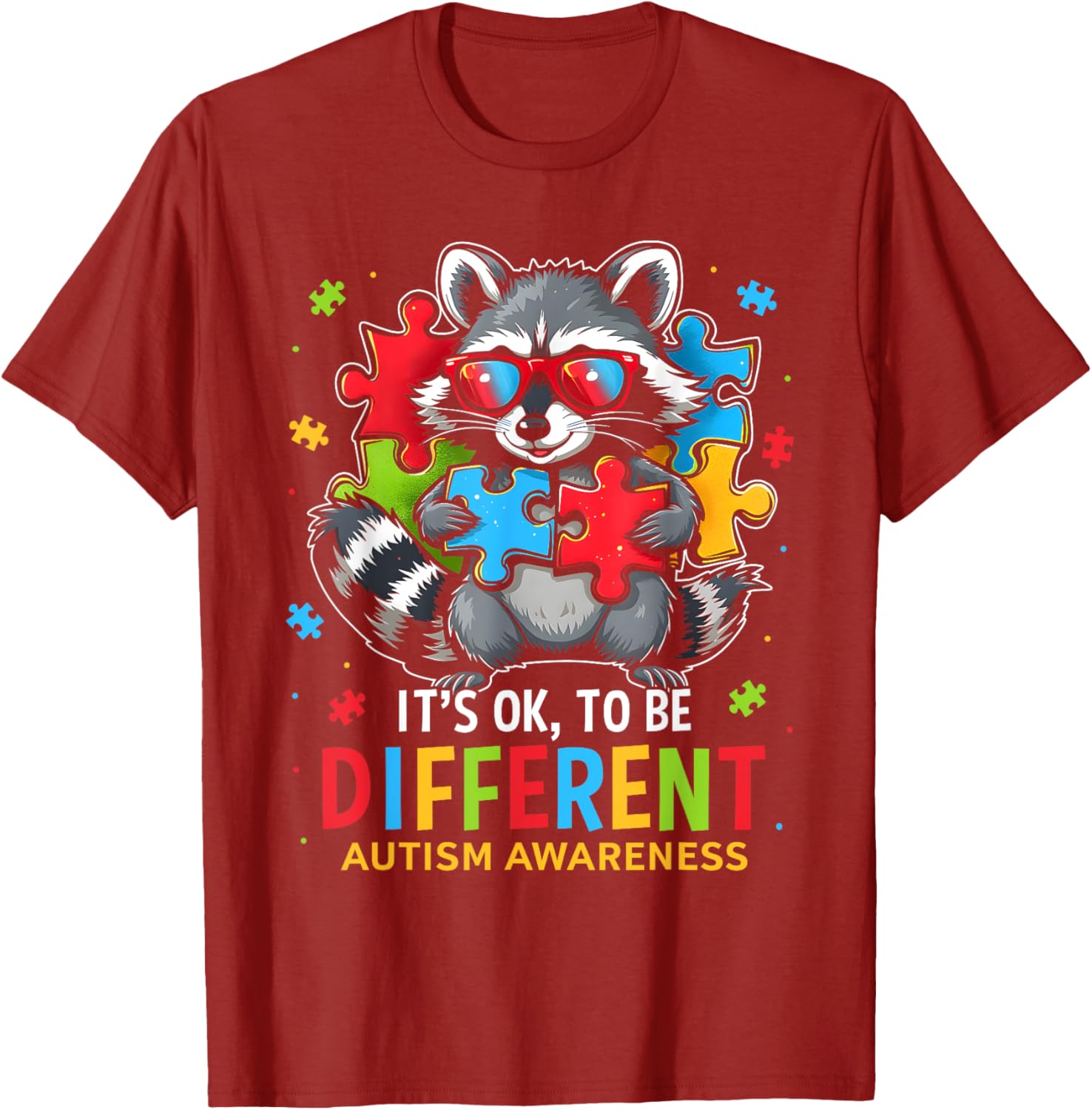 Autistic Raccoon T-Shirt It's Okay to Be Different Autism Awareness Tee - 16