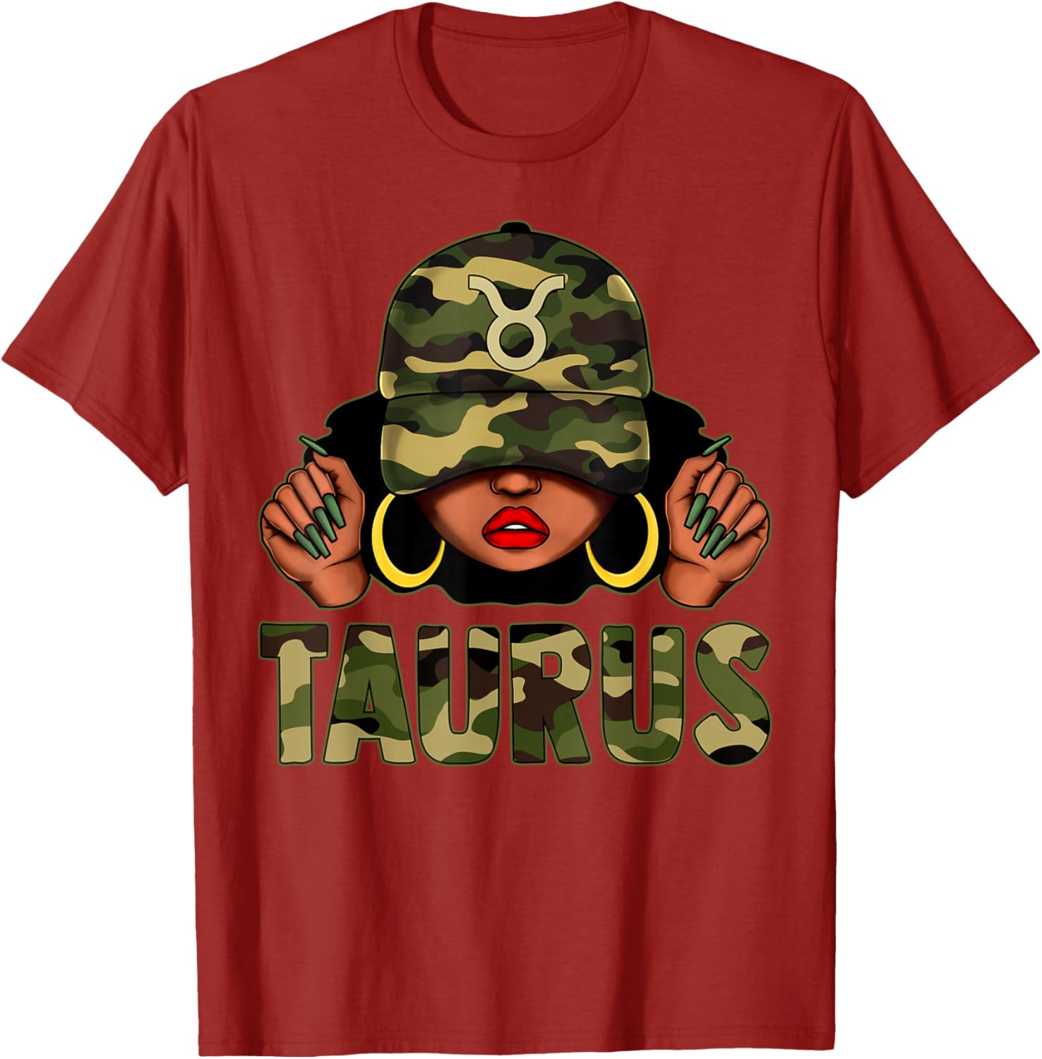 Taurus Queen Black Woman Camo Afro Girl Zodiac T-Shirt for Stylish Women - 14
